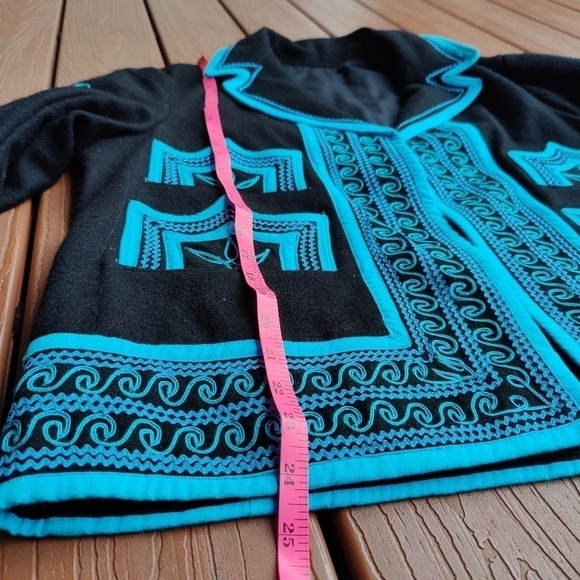 Boho Western Fancy Riding Show Coat Matador Jacket Detailed Black and Blue L XL - Picture 8 of 16